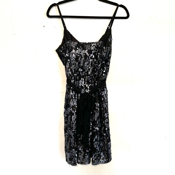 Express Navy Sequin Surplice Neck Mini Dress Small Black Gold MSRP $128 - Picture 4 of 4